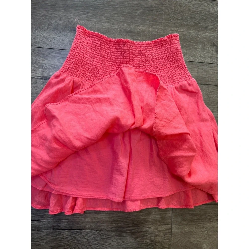 J Crew‎ Smocked Waist 100% Linen Mini Skirt Coral Pink XS Summer Beach Vacation